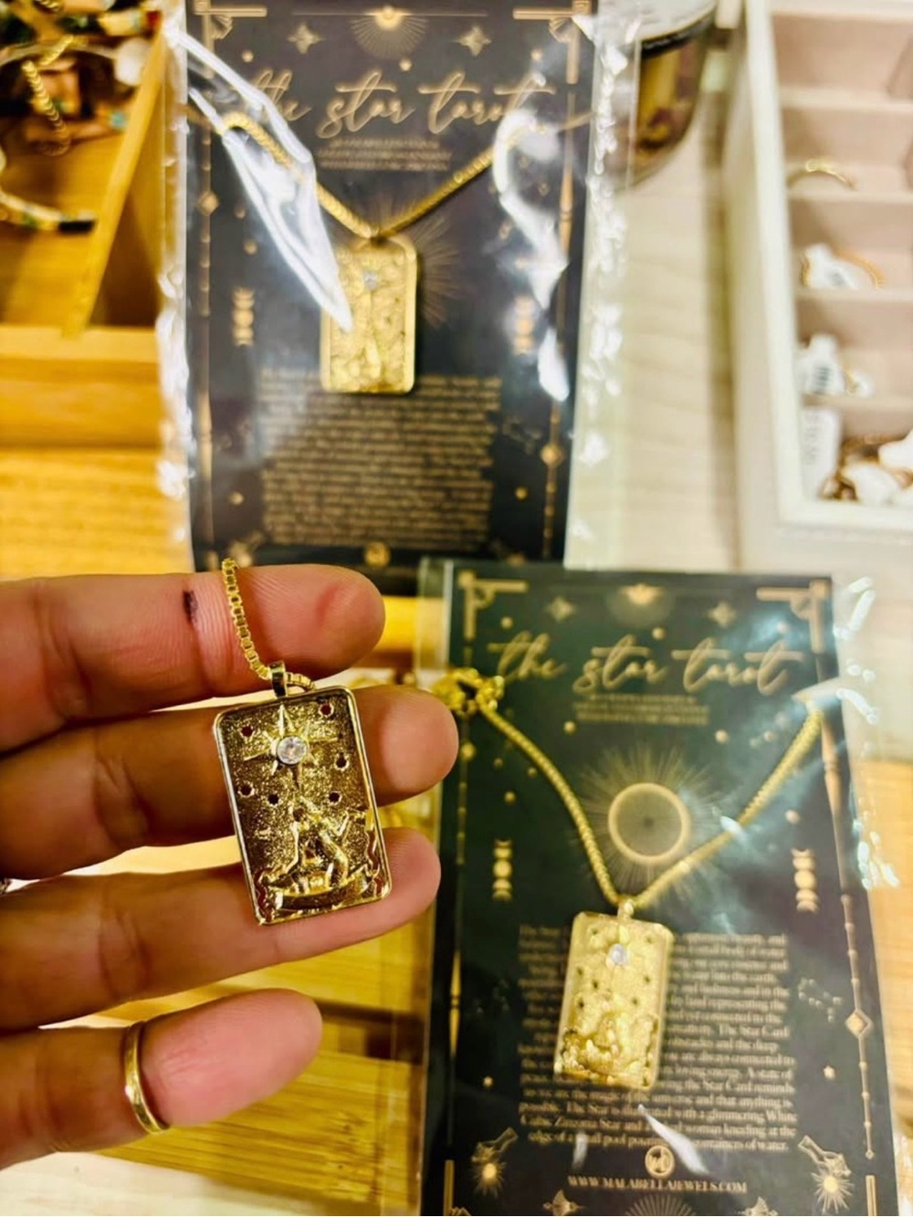 Maulabella Gold Zodiac SunTarot Rectangular Pendant Necklace
